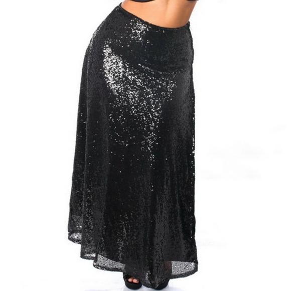 Daisy Corsets Dresses & Skirts - 4× 38" Top Drawer Black Satin Mesh Sequin black skirt sexy slit Daisy Corsets